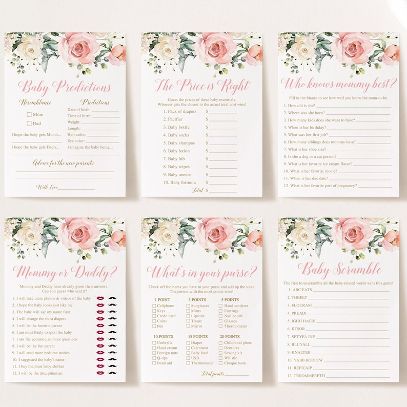 14 Floral Baby Shower Games, Floral Baby Shower Games Bundle, Baby Shower Games Printable, Baby Shower Games Pack, Baby Shower Games Bundle