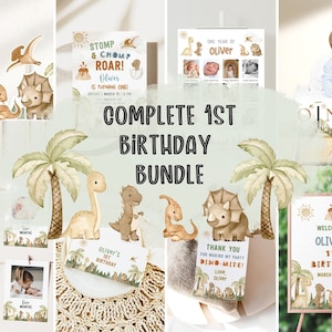 Dinosaur 1st Birthday Bundle, Dinosaur One Birthday, Dinosaur Invitation Bundle, Trex Birthday Invite, 1st Birthday Invite, Birthday Boy