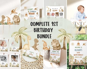 Dinosaur 1st Birthday Bundle, Dinosaur One Birthday, Dinosaur Invitation Bundle, Trex Birthday Invite, 1st Birthday Invite, Birthday Boy