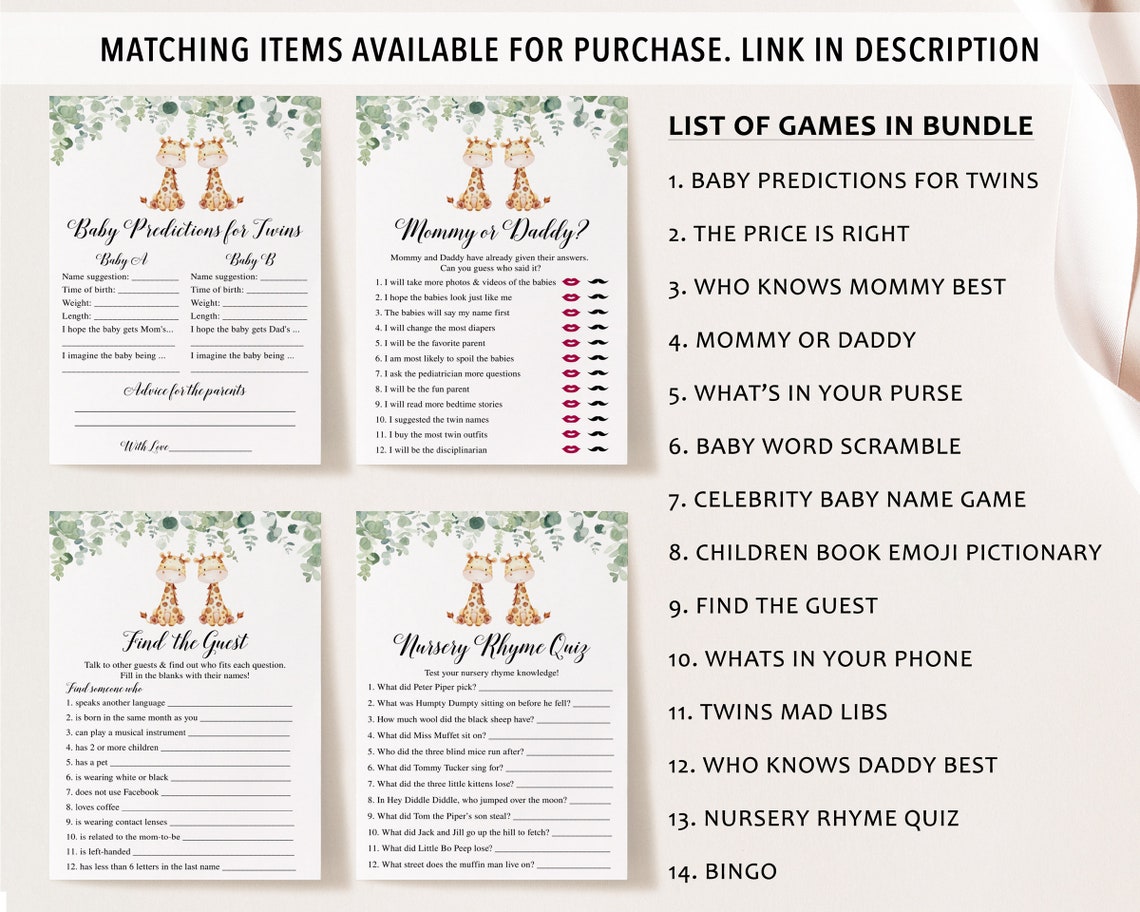 14 Twins Baby Shower Games Twin Baby Shower Games Twins Baby Etsy