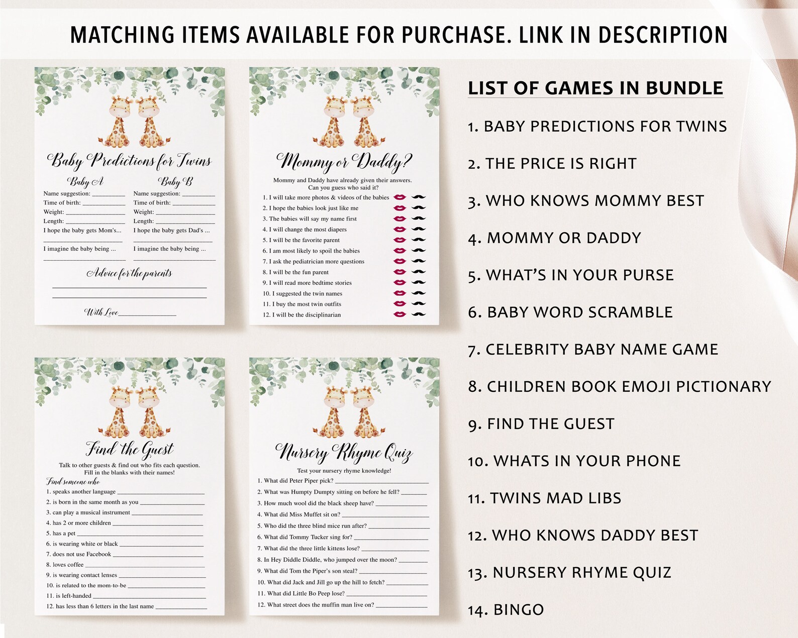 14 Twins Baby Shower Games Twin Baby Shower Games Twins Baby Etsy