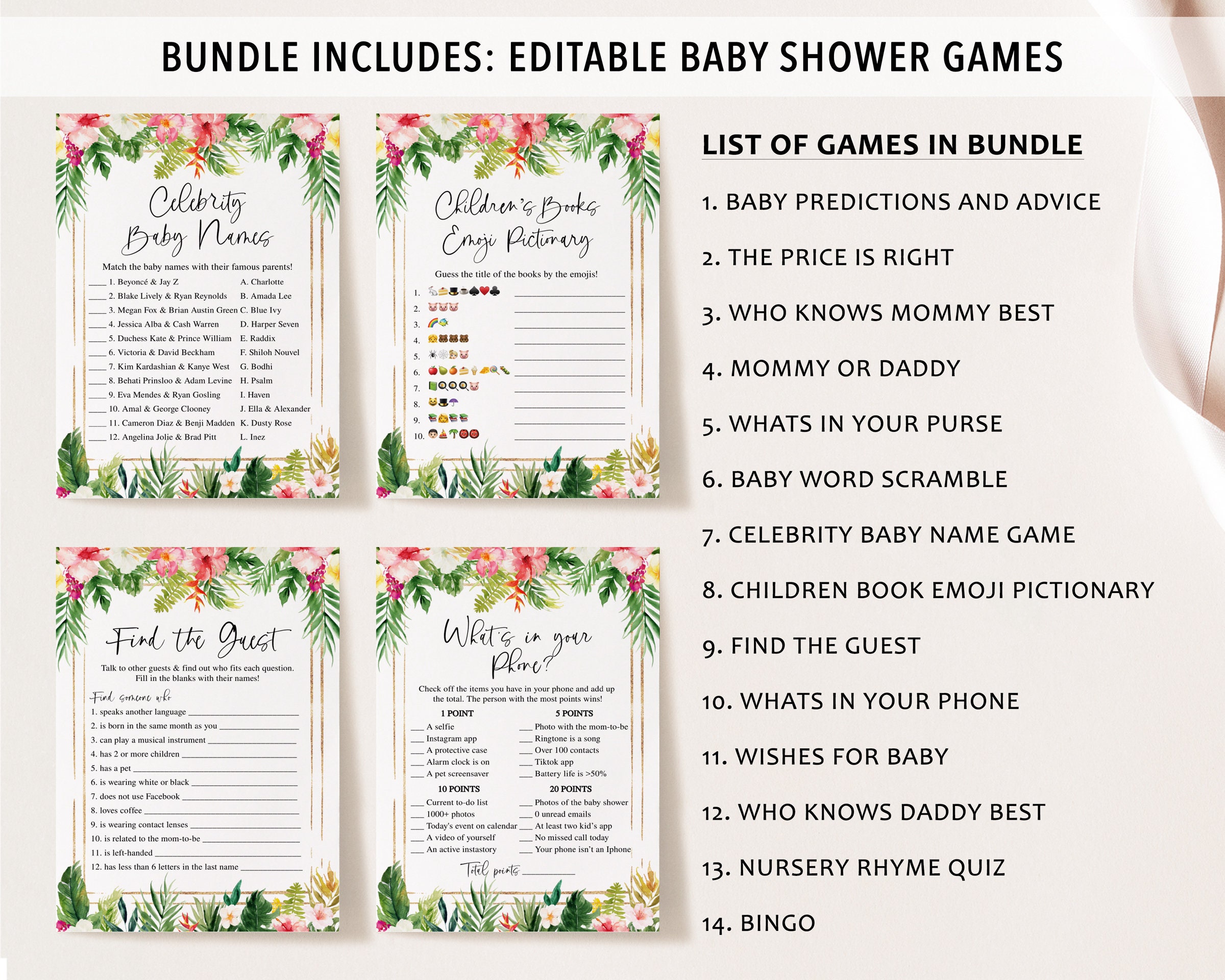14 Tropical Baby Shower Games Summer Baby Shower Games Etsy