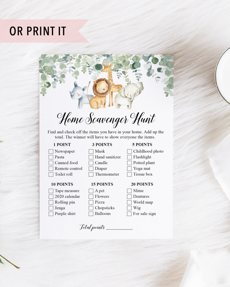 Virtual Baby Shower Games Home Scavenger Hunt Animal Baby