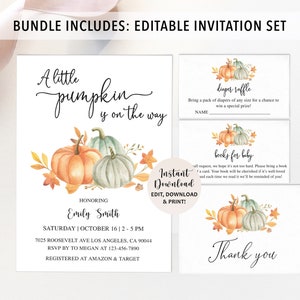 Pumpkin Baby Shower Bundle, Pumpkin Baby Shower, Pumpkin Baby Shower Invitation, Pumpkin Baby Shower Games, Fall Baby Shower image 2