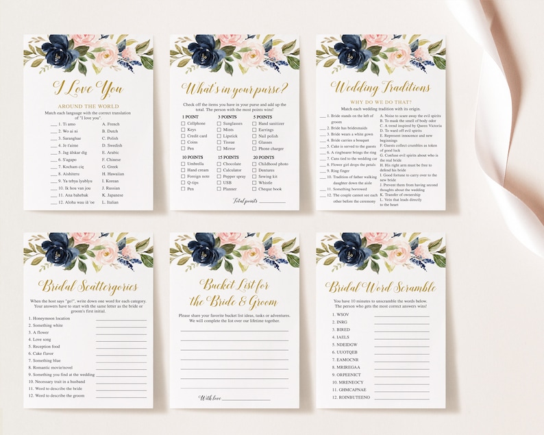 20 Navy Blush Bridal Shower Games, Printable Bridal Shower Games, Floral Bridal Shower, Wedding Shower Games, Bachelorette Party Games image 4