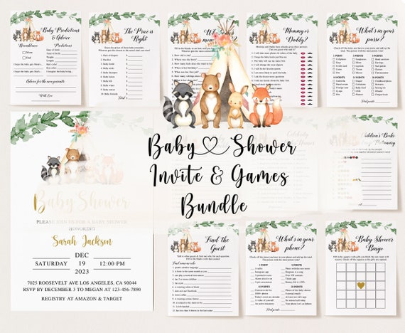 Animals Baby Shower Bundle Woodland Baby Shower Invitation