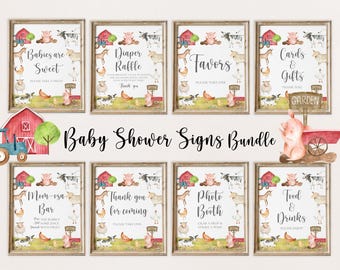 12 Farm Animals Baby Shower Sign Farm Baby Shower Sign Bundle Barn Baby Shower Decor Farm Baby Shower Decor Farm Diaper Raffle Sign Card