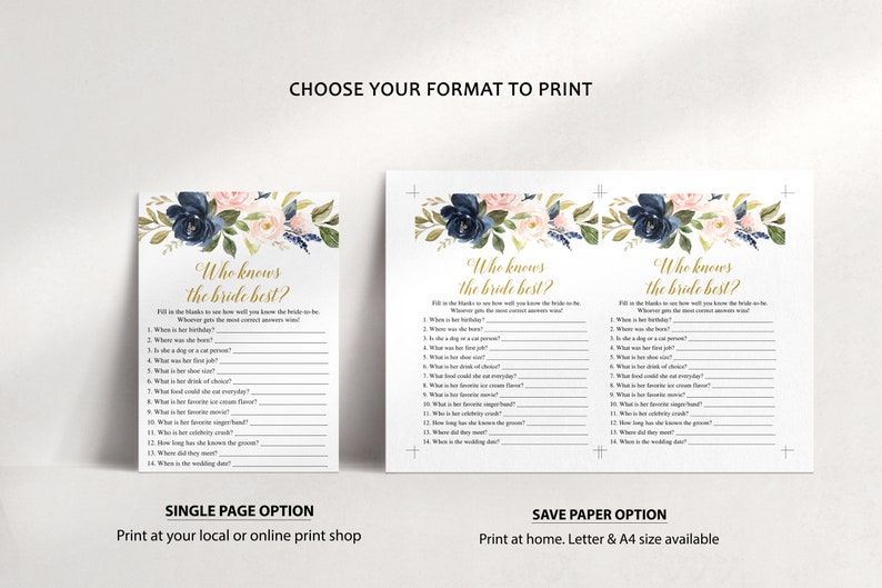 20 Navy Blush Bridal Shower Games, Printable Bridal Shower Games, Floral Bridal Shower, Wedding Shower Games, Bachelorette Party Games image 6