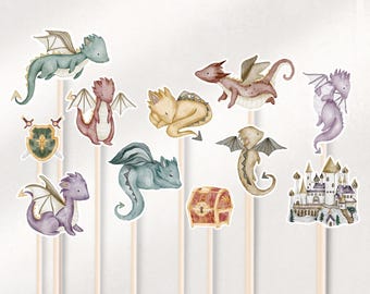 Centros de mesa de dragones, recortes de dragones, adornos para tartas de dragones, adornos de dragones, cumpleaños de dragones, baby shower de dragones, álbum de recortes de dragones