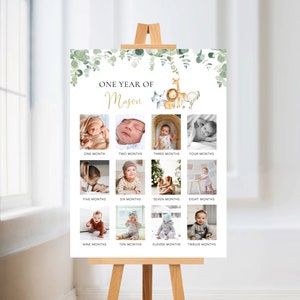 Plantilla de póster del primer año del bebé, tablero de hitos del primer año del bebé, póster fotográfico del primer año del bebé, hito fotográfico del primer cumpleaños