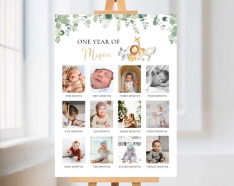 Plantilla de póster del primer año del bebé, tablero de hitos del primer año del bebé, póster fotográfico del primer año del bebé, hito fotográfico del primer cumpleaños