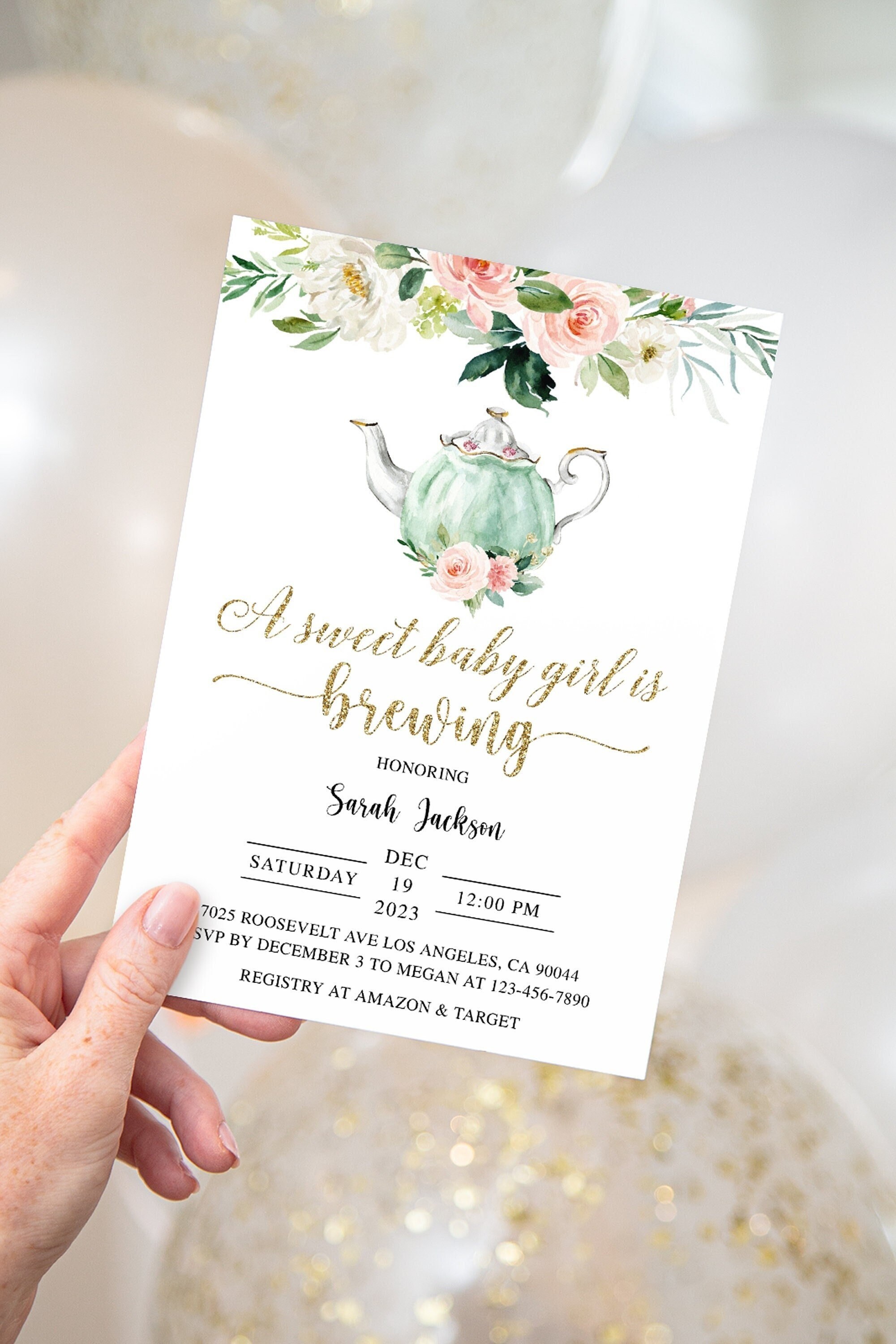 Tea Party Baby Shower Invitation A Baby Is Brewing Teapot Baby Shower Invitation Tea Party Baby Shower Floral Baby Shower
