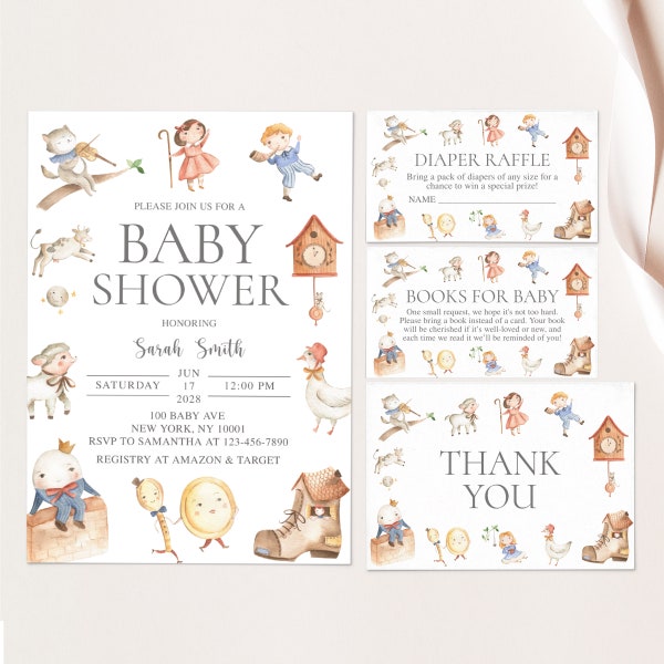 Nursery Rhyme Baby Shower Invitation Storybook Baby Shower Invite Nursery Rhyme Baby Shower Nursery Rhyme Diaper Raffle Little Bo Peep