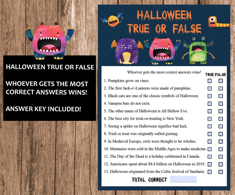 Halloween True Or False Halloween Trivia Quiz Virtual Etsy