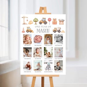 Modèle d'affiche de la première année de la construction, tableau des jalons de la première année de bébé, affiche photo de la première année de bébé, jalon de la photo du 1er anniversaire