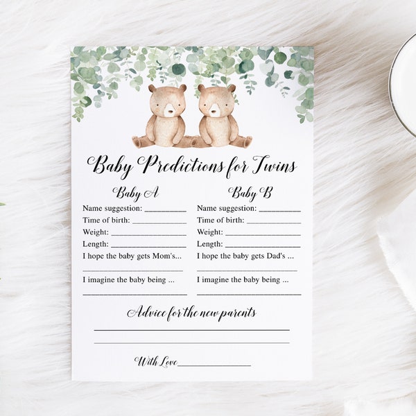 Twins Baby Predictions and Advice Card, Twins Baby Shower Advice Card, Twins Baby Shower Games, Twin Boys Baby Shower Games, It's Twins