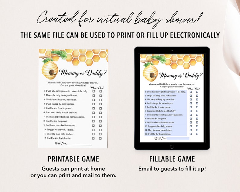 Virtual Baby Shower Games Mommy or Daddy Game Mom or Dad Etsy