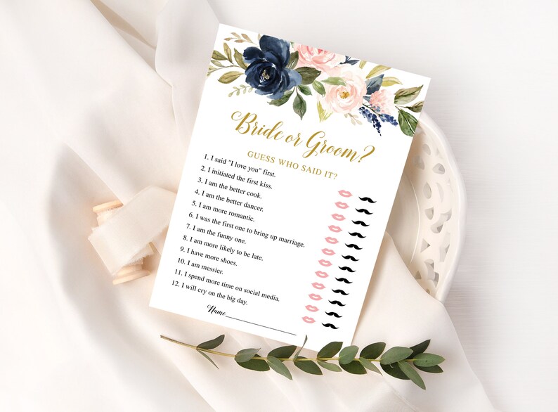 20 Navy Blush Bridal Shower Games, Printable Bridal Shower Games, Floral Bridal Shower, Wedding Shower Games, Bachelorette Party Games image 7