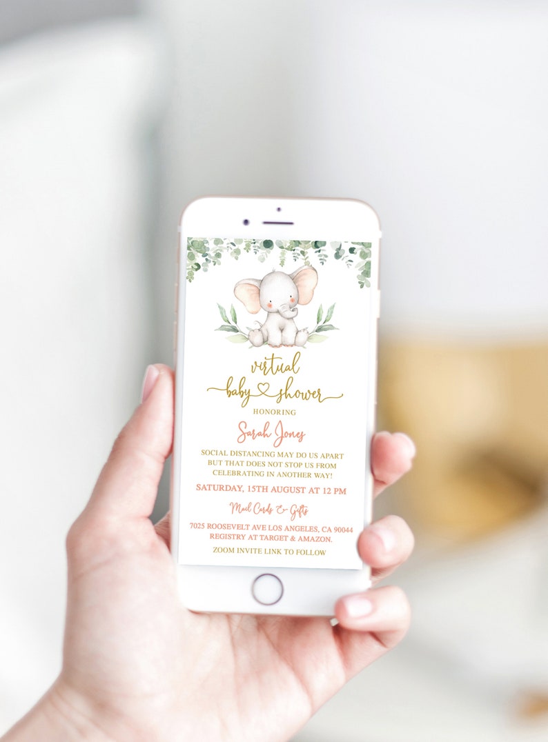 Virtual Baby Shower Invitation Elephant Baby Shower Etsy