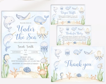 Under the Sea Baby Shower Invitation, Ocean Baby Shower Invitation, Under the Sea Baby Shower, Under the Sea Diaper Raffle, Gender Neutral