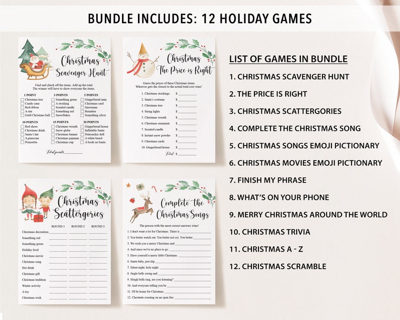 12 Christmas Games Bundle, Christmas Party Games, School Christmas Games, Office Christmas, Christmas Games Printable, Family Christmas image 2