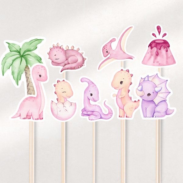 Girl Dinosaur Centerpieces Girl Dino Centrepieces Pink Dinosaur Cutouts Pink Dinosaur Cake Toppers Dino Toppers Pink Dinosaur Baby Shower