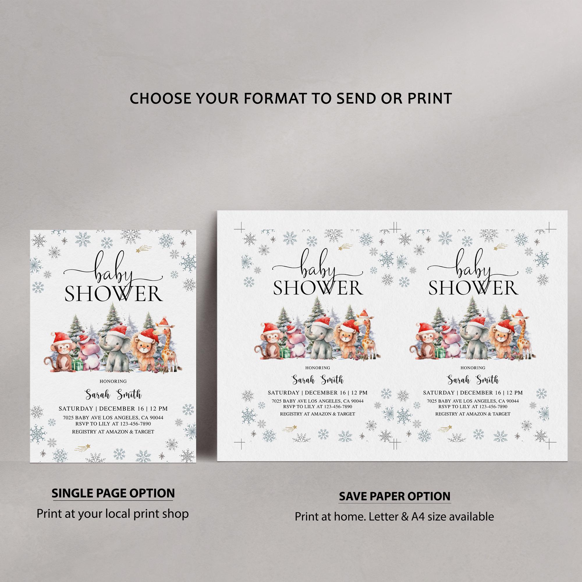 Christmas Safari Baby Shower Invite Jungle Animals Baby Shower