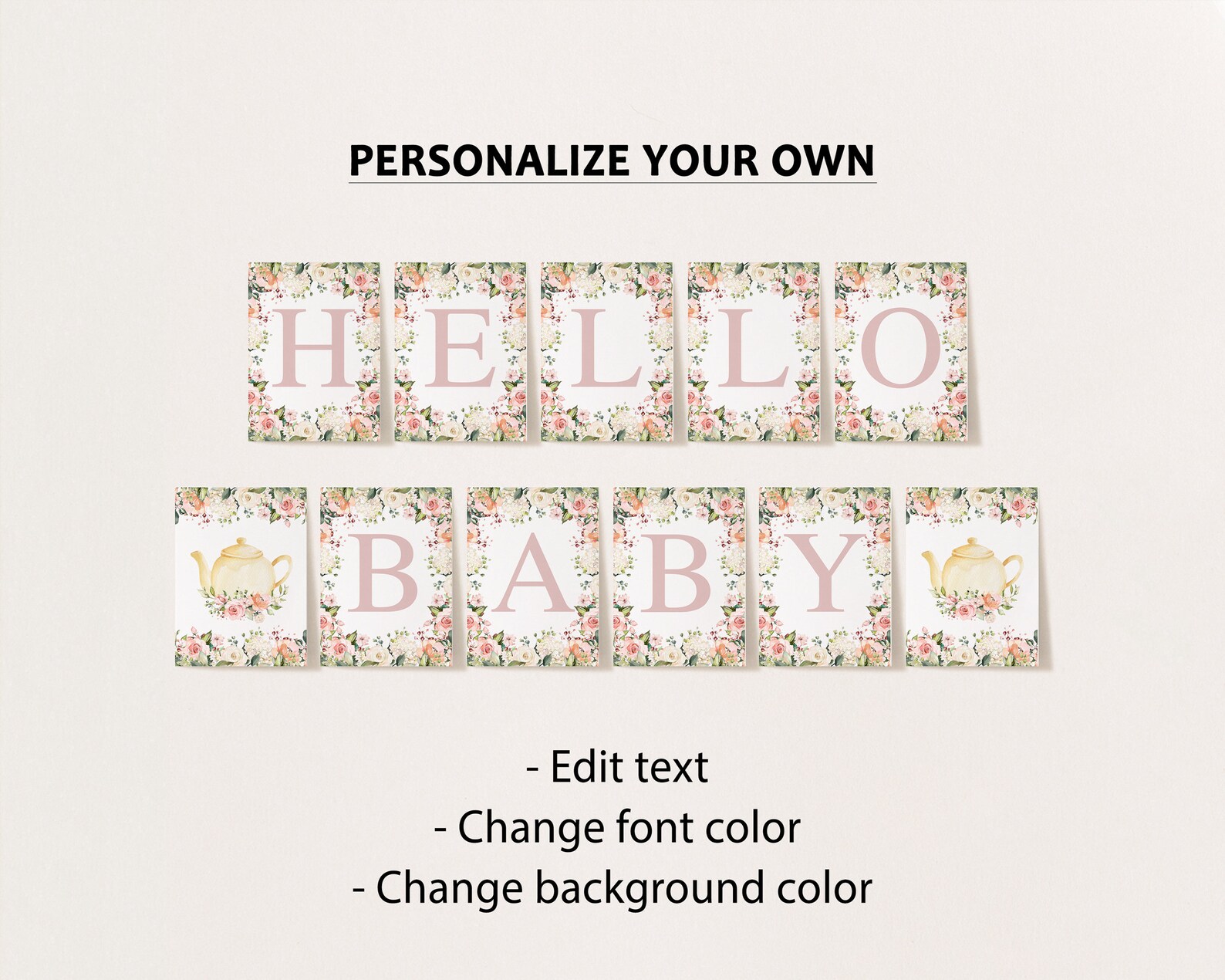 Editable Tea Party Baby Shower Banner Tea Baby Shower Banner Etsy