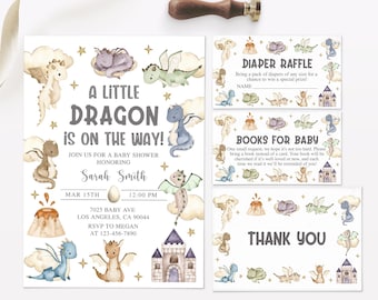Dragon babyshower uitnodiging, kleine draak babyshower uitnodigen, baby draak babyshower uitnodigen, draak luier loterij, drakenboeken voor baby