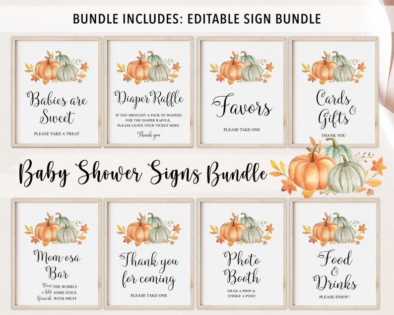 Pumpkin Baby Shower Bundle, Pumpkin Baby Shower, Pumpkin Baby Shower Invitation, Pumpkin Baby Shower Games, Fall Baby Shower image 5