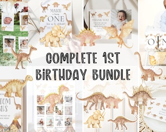 Dinosaur 1st Birthday Bundle, Dinosaur First Birthday, Dinosaur Birthday Bundle, Trex Birthday Invite, 1st Birthday Bundle, Birthday Boy