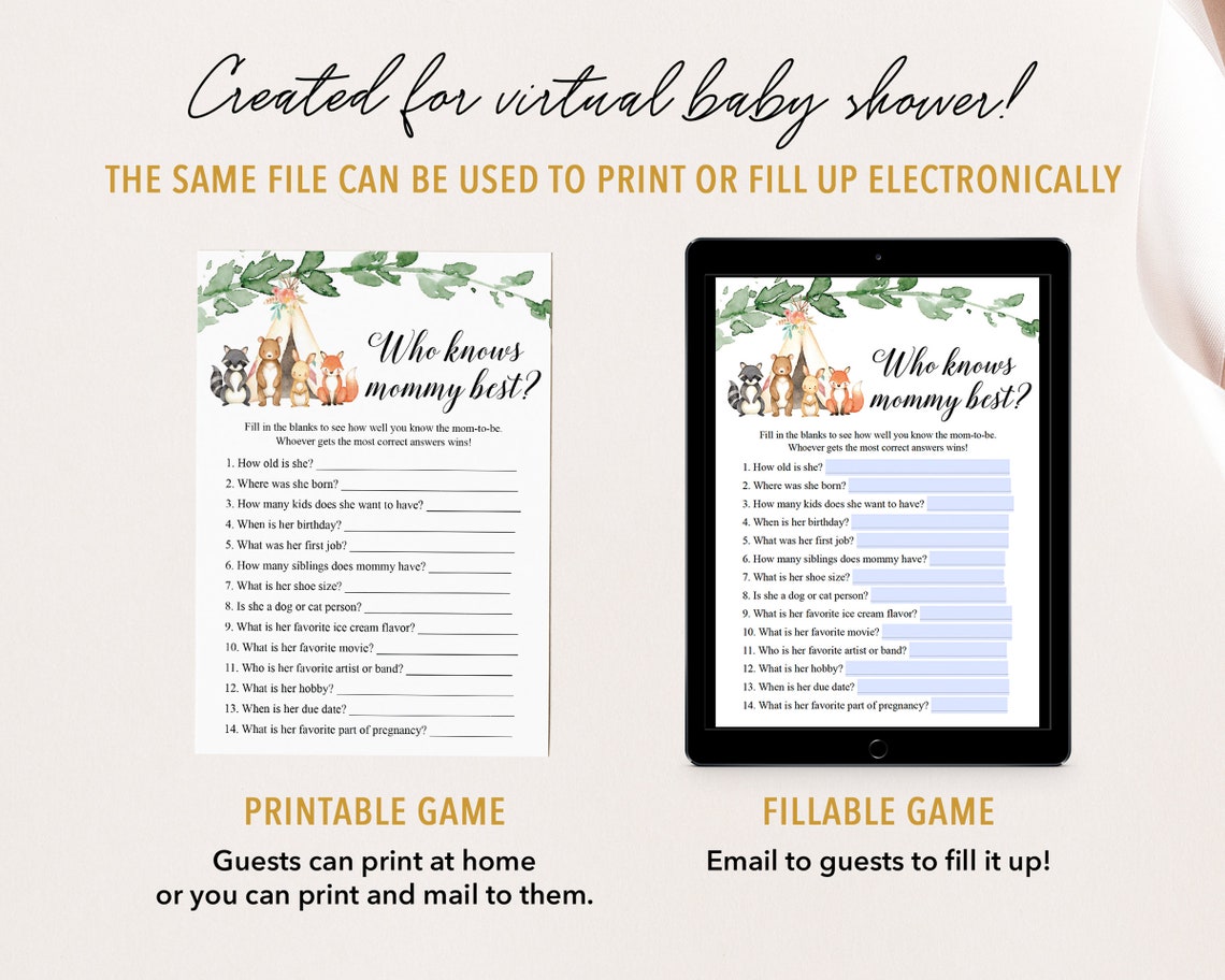 Virtual Baby Shower Games Who Knows Mommy Best Who Knows Etsy