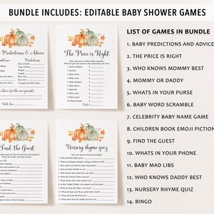 Pumpkin Baby Shower Bundle, Pumpkin Baby Shower, Pumpkin Baby Shower Invitation, Pumpkin Baby Shower Games, Fall Baby Shower image 3