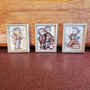 Vintage Original Hummel Mini Prints 3&quot;x 2.75&quot; Framed Art Pictures Set Of 3