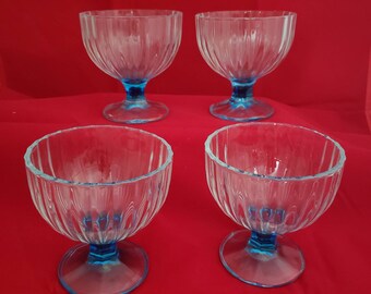 Blue Footed Tumblers Indiana Glass Colony Cubist Set of 4  Vintage Set 3 Indiana Glass Company Riviera Blue 3.5\