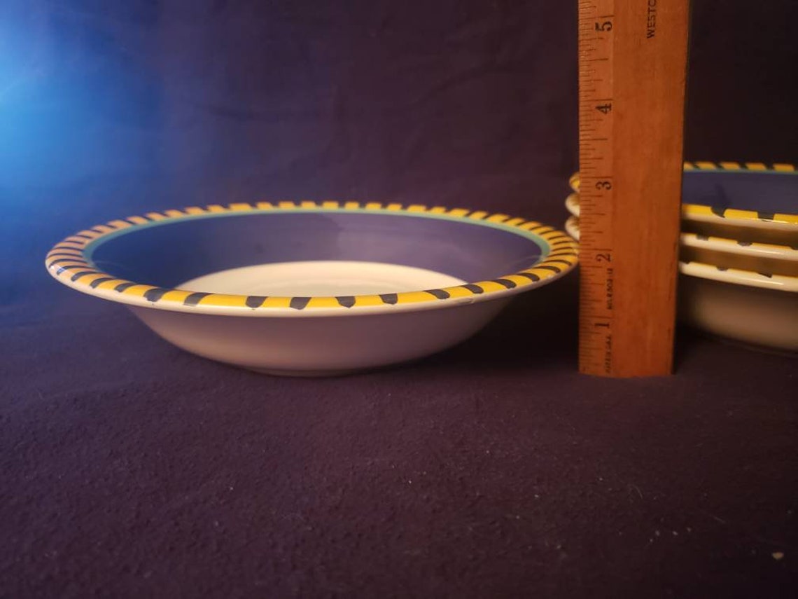 Four 8 inch Pier 1 Bowls White with Yellow With Blue Design Etsy