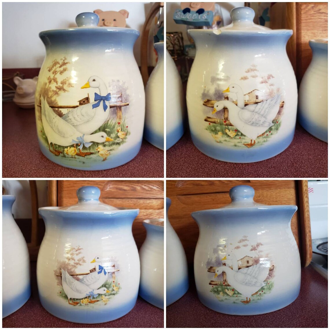 4 canister set / vintage geese white and blue fade 2 chips Etsy
