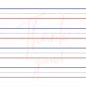 May include: White background with blue and red lined paper. The lines are designed for handwriting practice. The text "Thank You!" is faintly visible in a cursive script across the image.