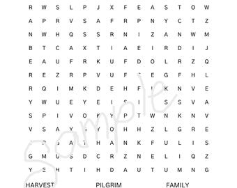 Thanksgiving Word Search - 1st grade - Easy Puzzle WITH Answer Key -No Backwards Words