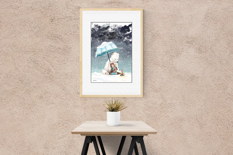 Illustration decoration child and adult animal The girl and the bear displays gift idea original home room bear room