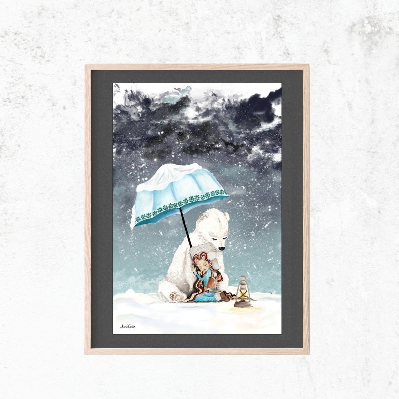 Illustration decoration child and adult animal The girl and the bear displays gift idea original home room bear room