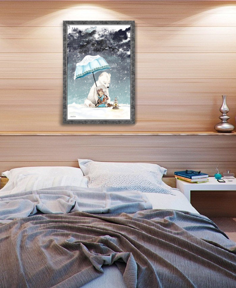 Illustration decoration child and adult animal The girl and the bear displays gift idea original home room bear room