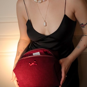 Trousse de maquillage en velours, organiseur de cosmétiques bordeaux