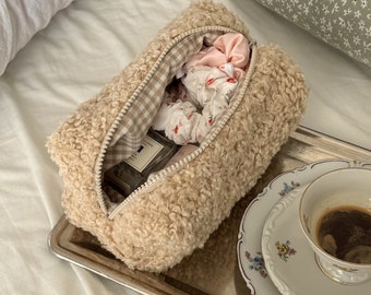 Cute makeup bag, Cosmetic Organizer Teddy bear Beige