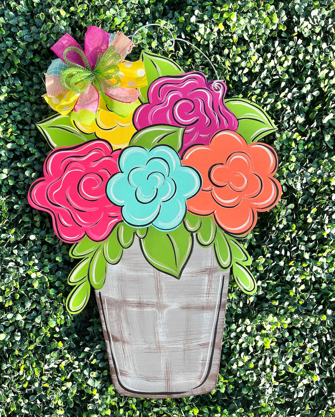 Floral Basket Door Hanger Etsy