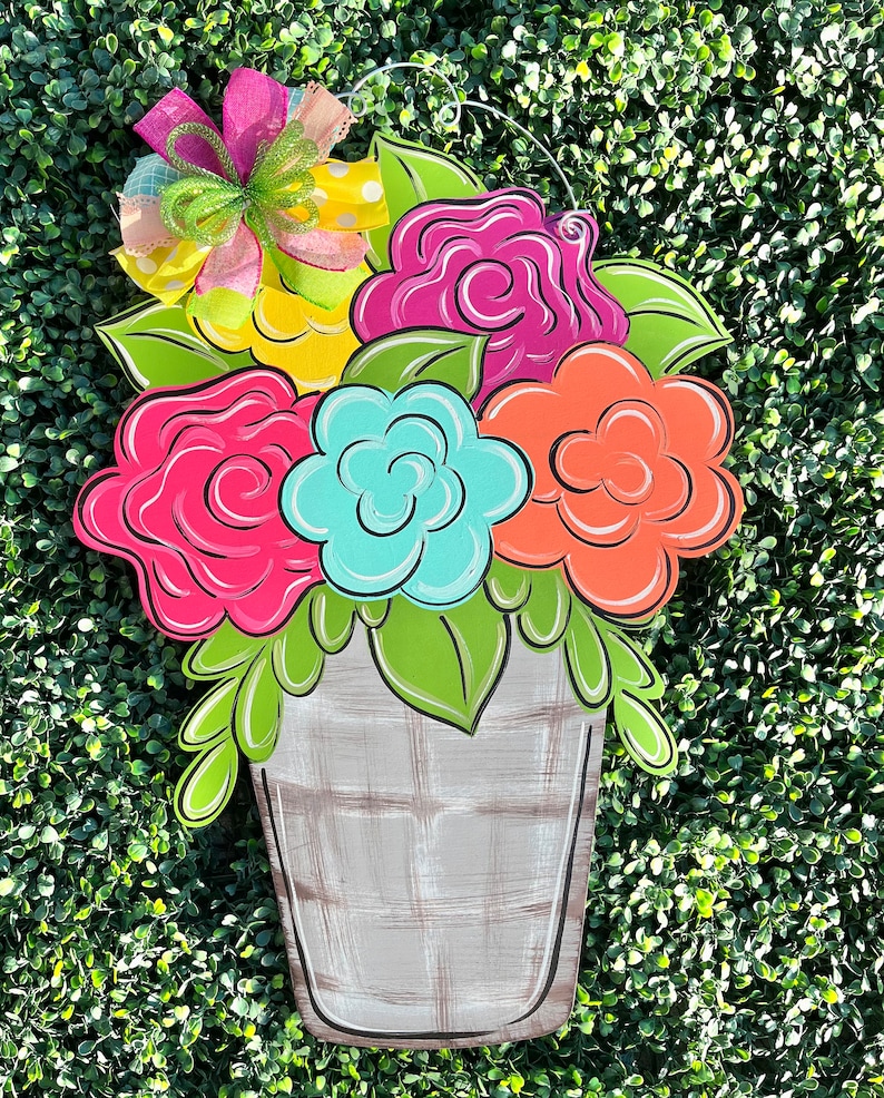 Floral Basket Door Hanger Etsy