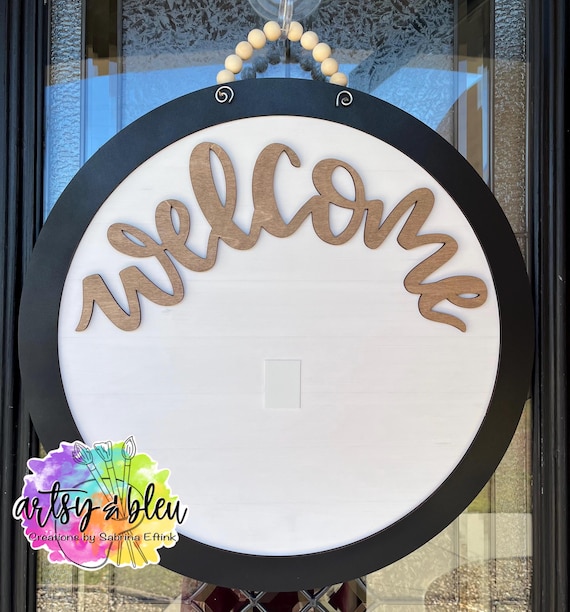Interchangeable Welcome Shiplap Black Border Base Door Hanger and