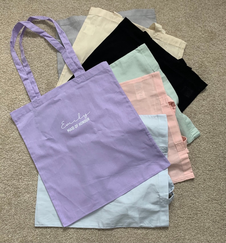 Any Name /& choice of colour Customised Gift Bridesmaid Bride Maid of Honour Mother of the Groom Personalised Wedding Cotton Tote Bag