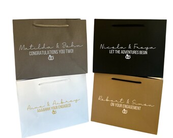 Sac cadeau de luxe de fiançailles personnalisé/ sac de bouteille - N'importe quel nom - Différentes couleurs - Lettrage en vinyle métallique - Félicitations, Mariage