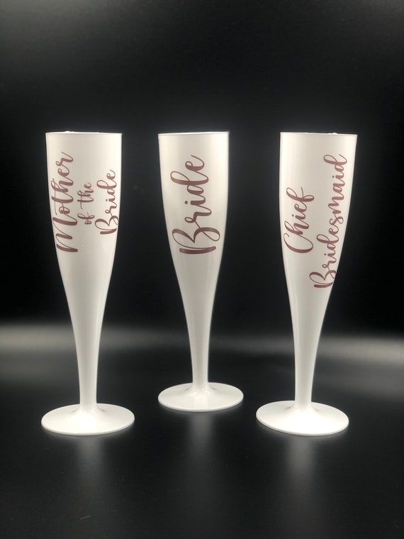 Flûte à champagne personnalisée Plastique blanc biodégradable Verre  Prosecco enterrement de vie de jeune fille, douche nuptiale, mariage -   France
